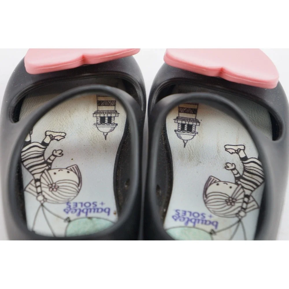 GC Baubles + Soles Black‎ Heart Jelly Shoes Glitter Slip On Mary Janes Kids 6